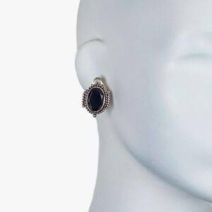 Vintage Black Faceted Stone & Silver-Tone Clip-On Earrings Signed "Best"
